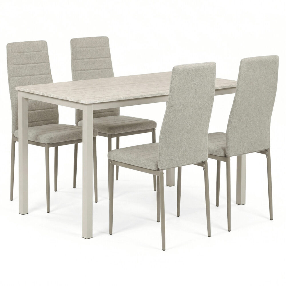 Jídelní set s 4 židlemi, 110x70x75cm, mdf, travertin, ASE-1039 CRM2