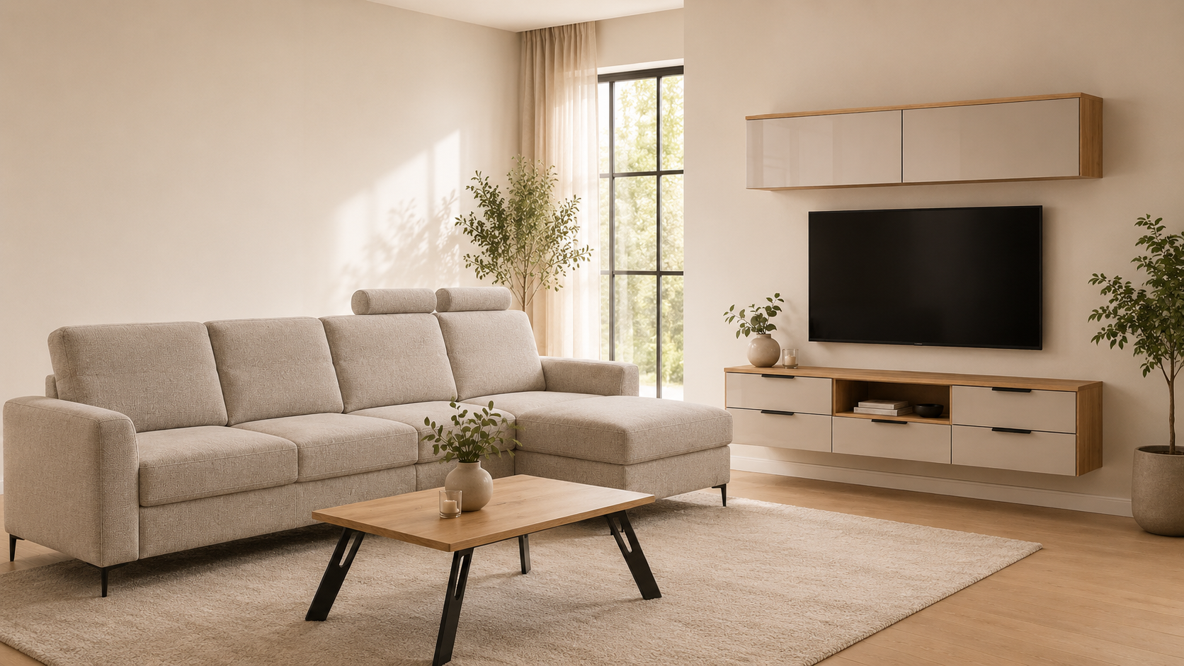 Home Světlý obývací pokoj s pohovkou a nábytkem Nábytek JM